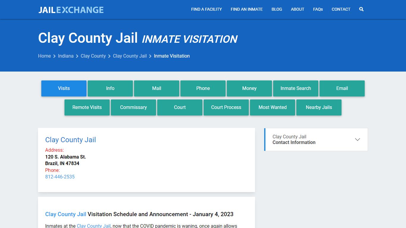 Inmate Visitation - Clay County Jail, IN - Jail Exchange